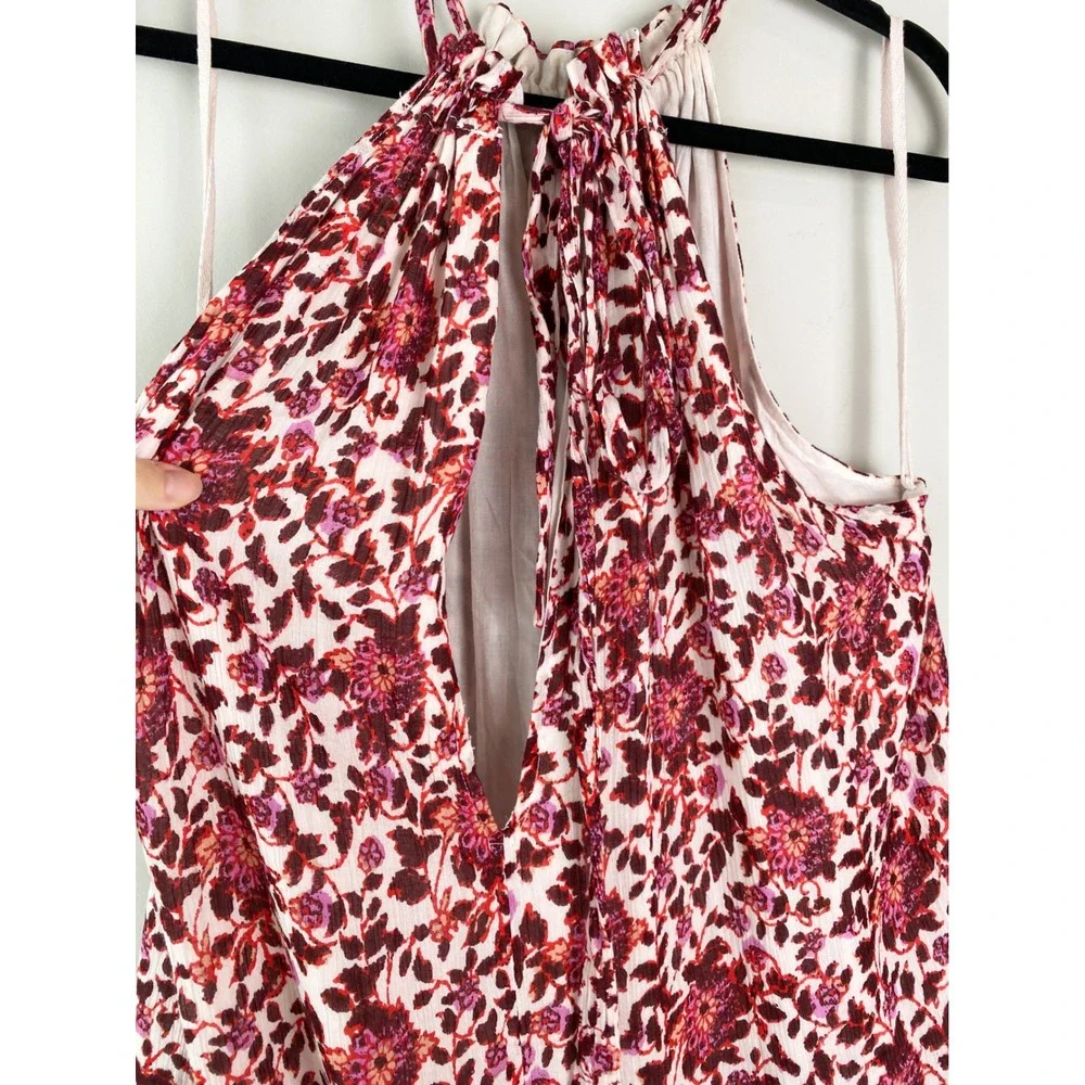 Free People Lyla Mini Swing Dress XS Pink Floral‎ Halter Neck Tiered Ruffle